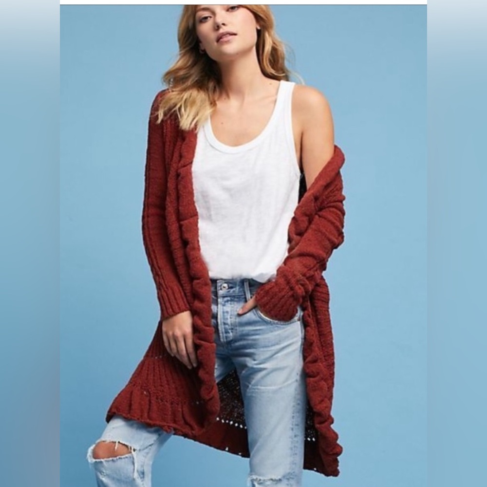 Anthropologie ROSIE NEIRA Cable Knit Cardigan Sweater Rust color Xs